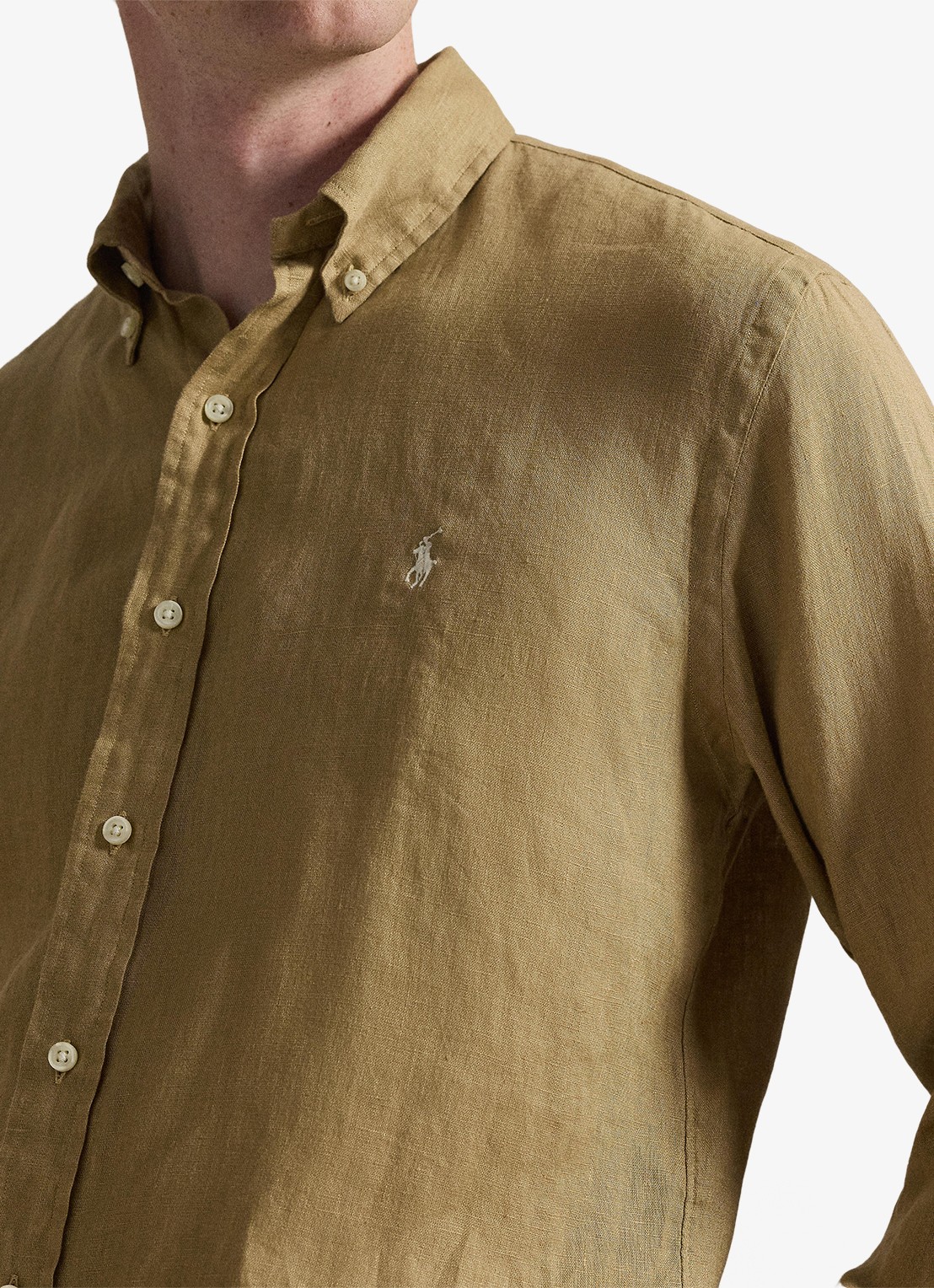 Ralph Lauren Slim fit overhemd van linnen met logoborduring - detail 3 cafe tan-2x6t