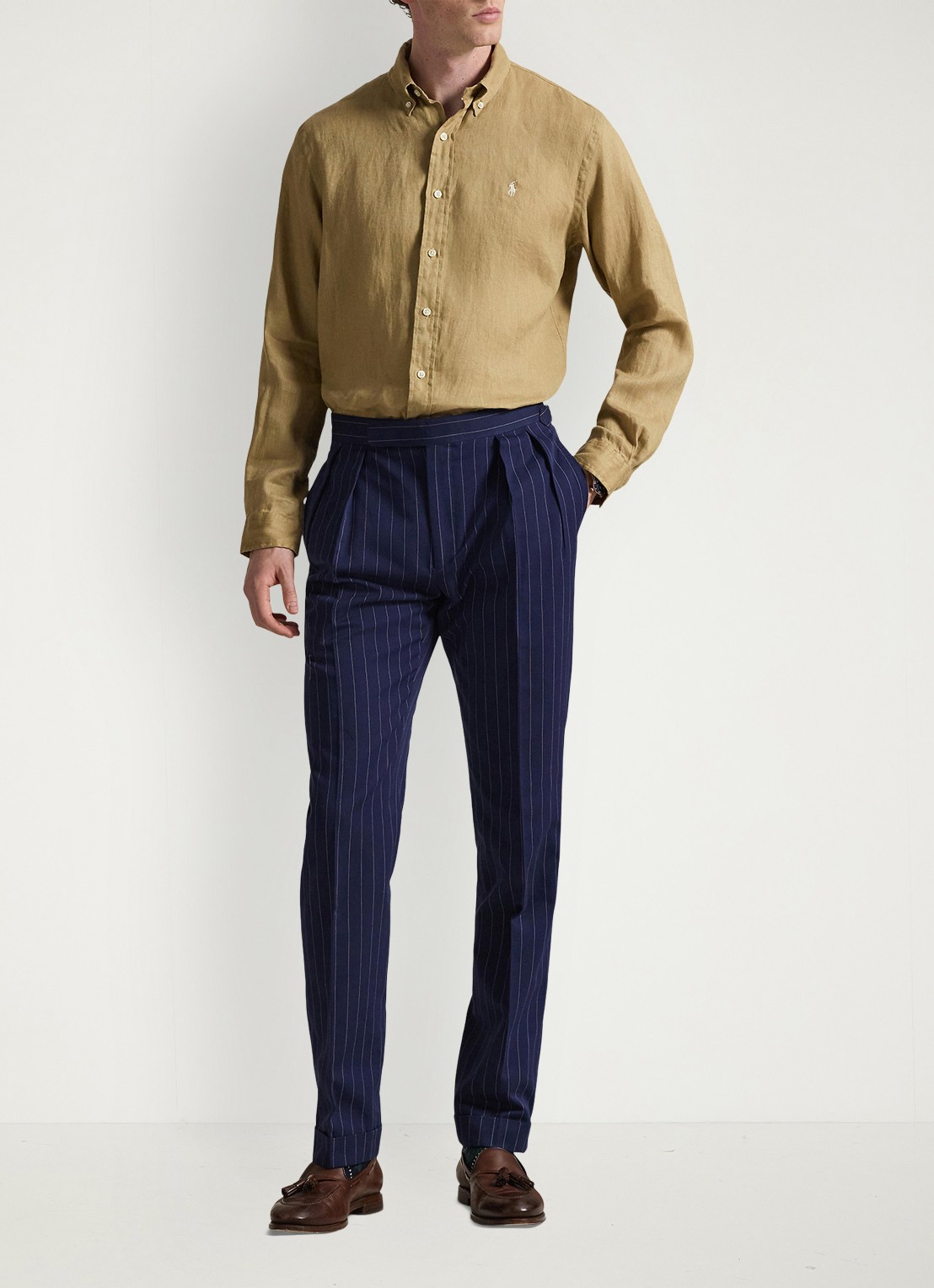 Ralph Lauren Slim fit overhemd van linnen met logoborduring - voorkant 6 cafe tan-2x6t