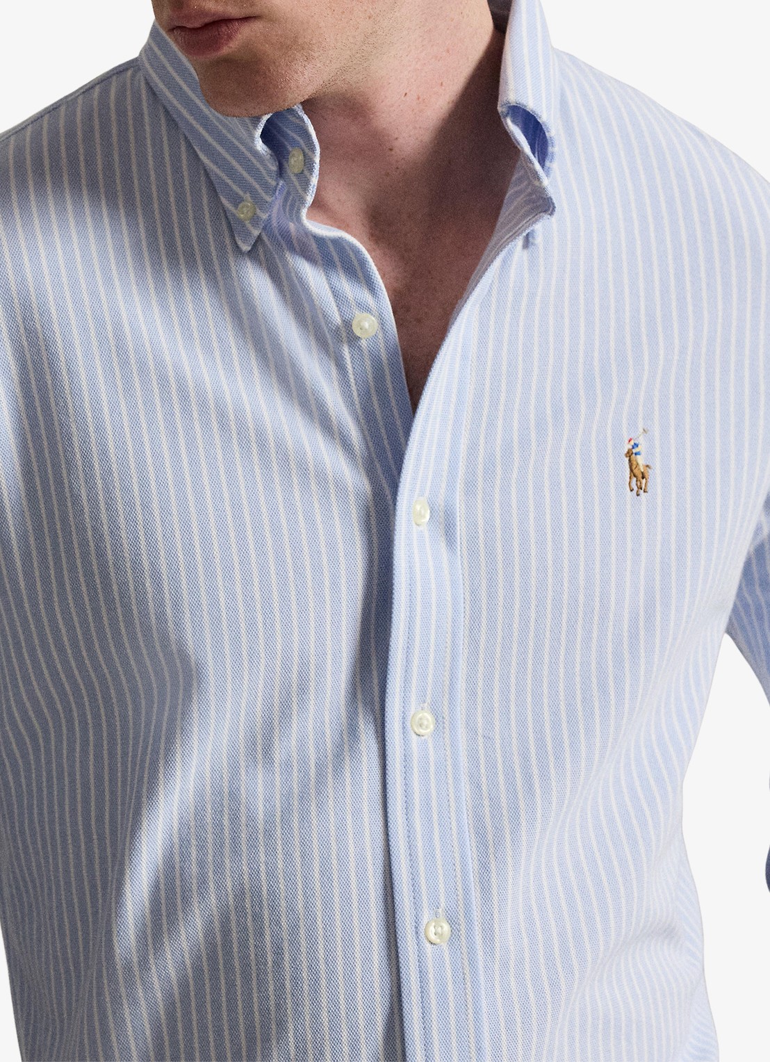 Ralph Lauren Slim fit Oxford overhemd met streepprint - detail 3 blue/white / blauw