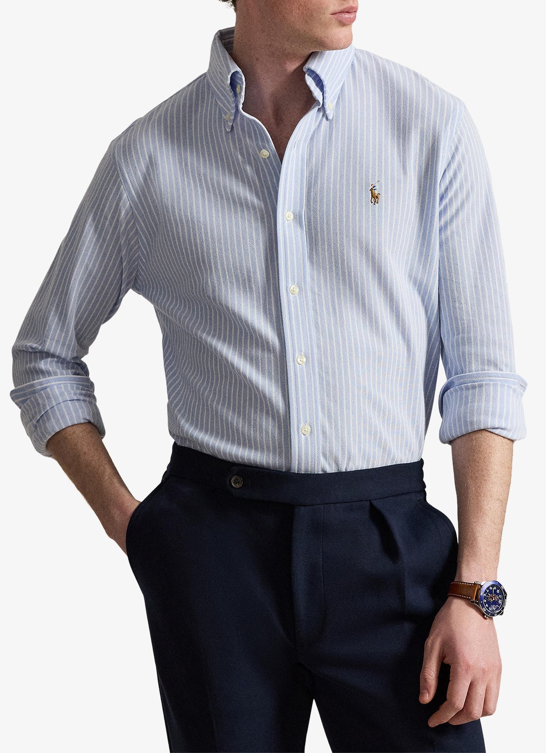 Ralph Lauren Slim fit Oxford overhemd met streepprint - voorkant 2 blue/white / blauw