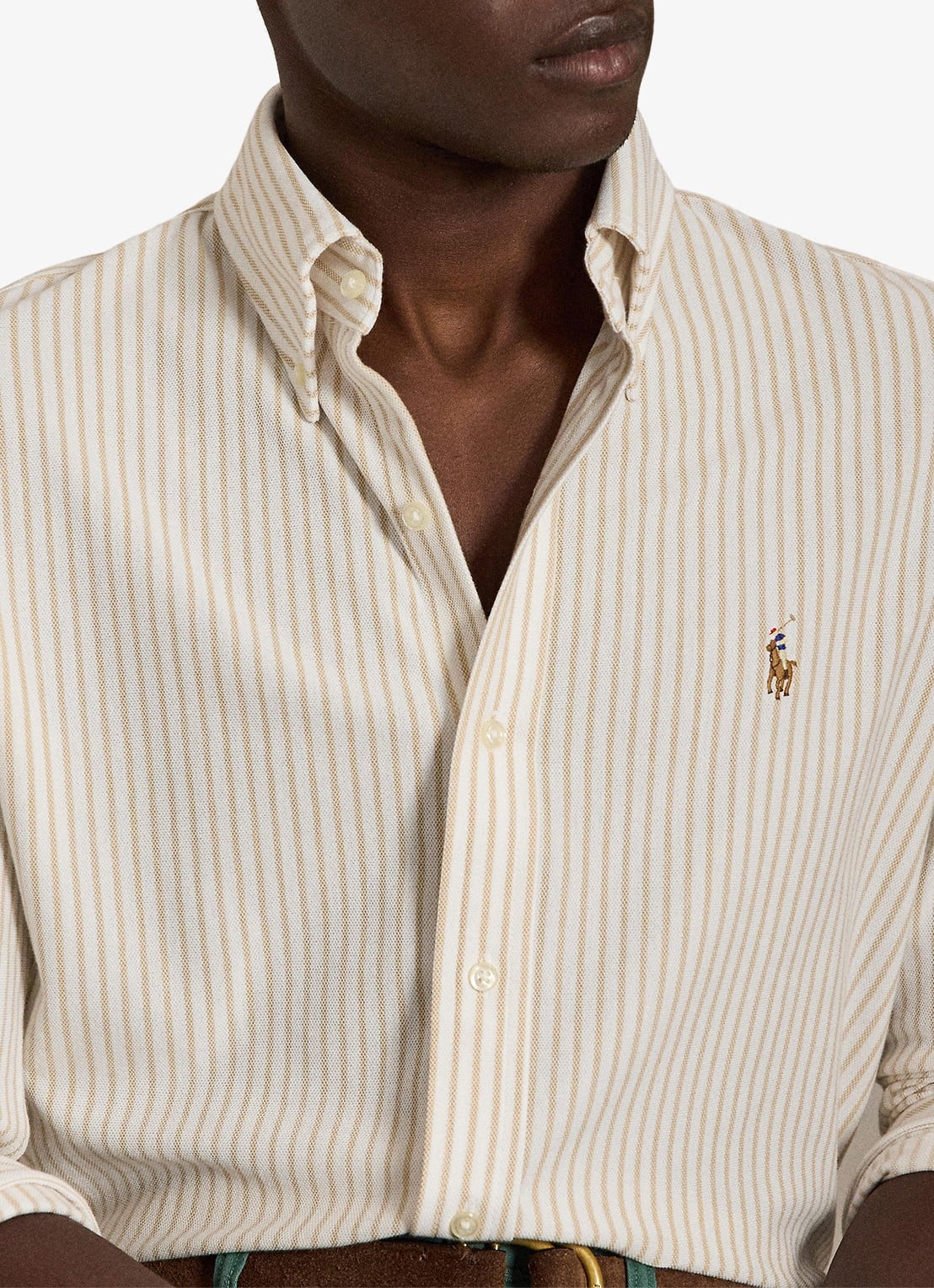 Ralph Lauren Slim fit Oxford overhemd met streepprint - detail 4 white/coastal beige / beige