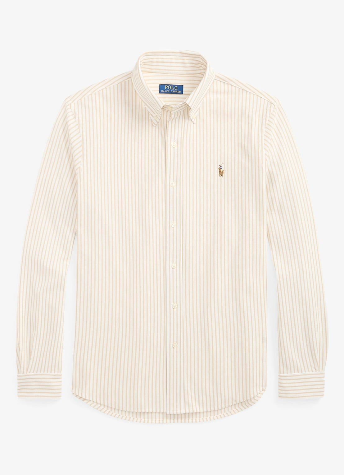 Ralph Lauren Slim fit Oxford overhemd met streepprint - voorkant white/coastal beige / beige