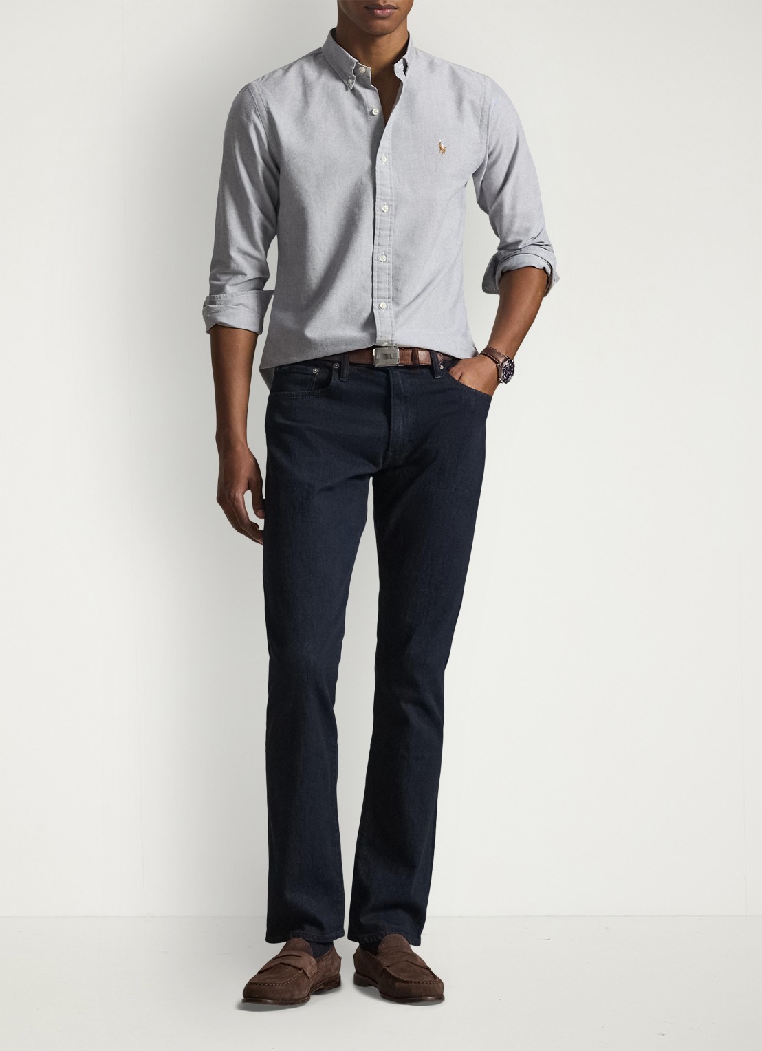 Ralph Lauren Slim fit Oxford overhemd - voorkant 5 donkerblauw