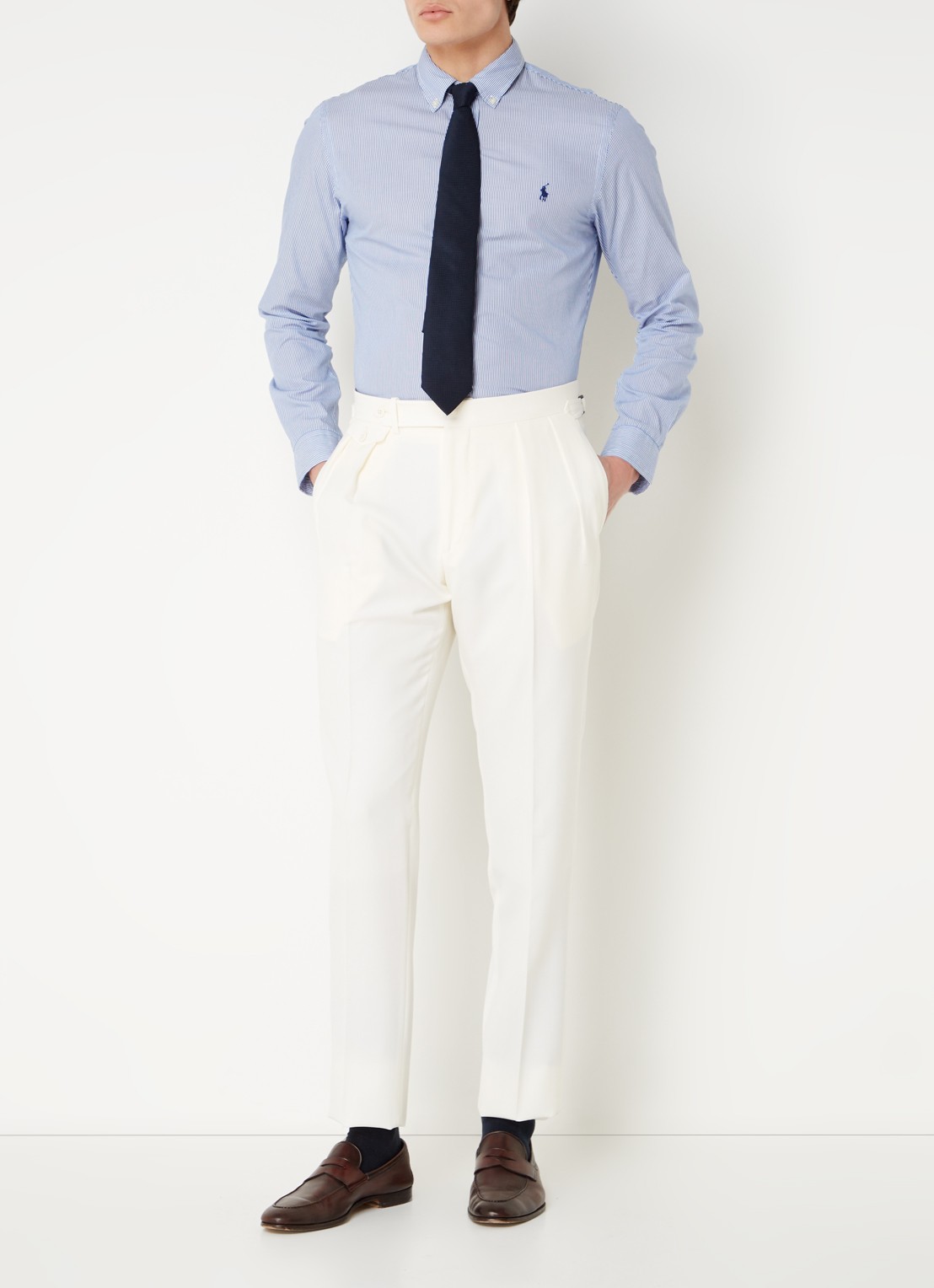 Ralph Lauren Slim fit pantalon van wol met steekzakken - voorkant 2 cream / gebroken wit