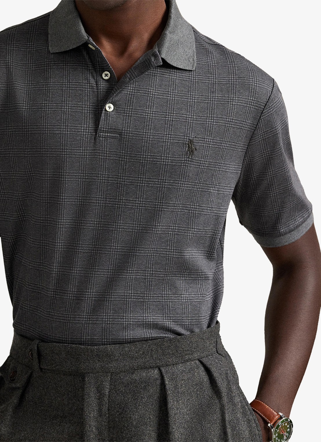 Ralph Lauren Slim fit polo met ruitdessin - detail 5 grijs