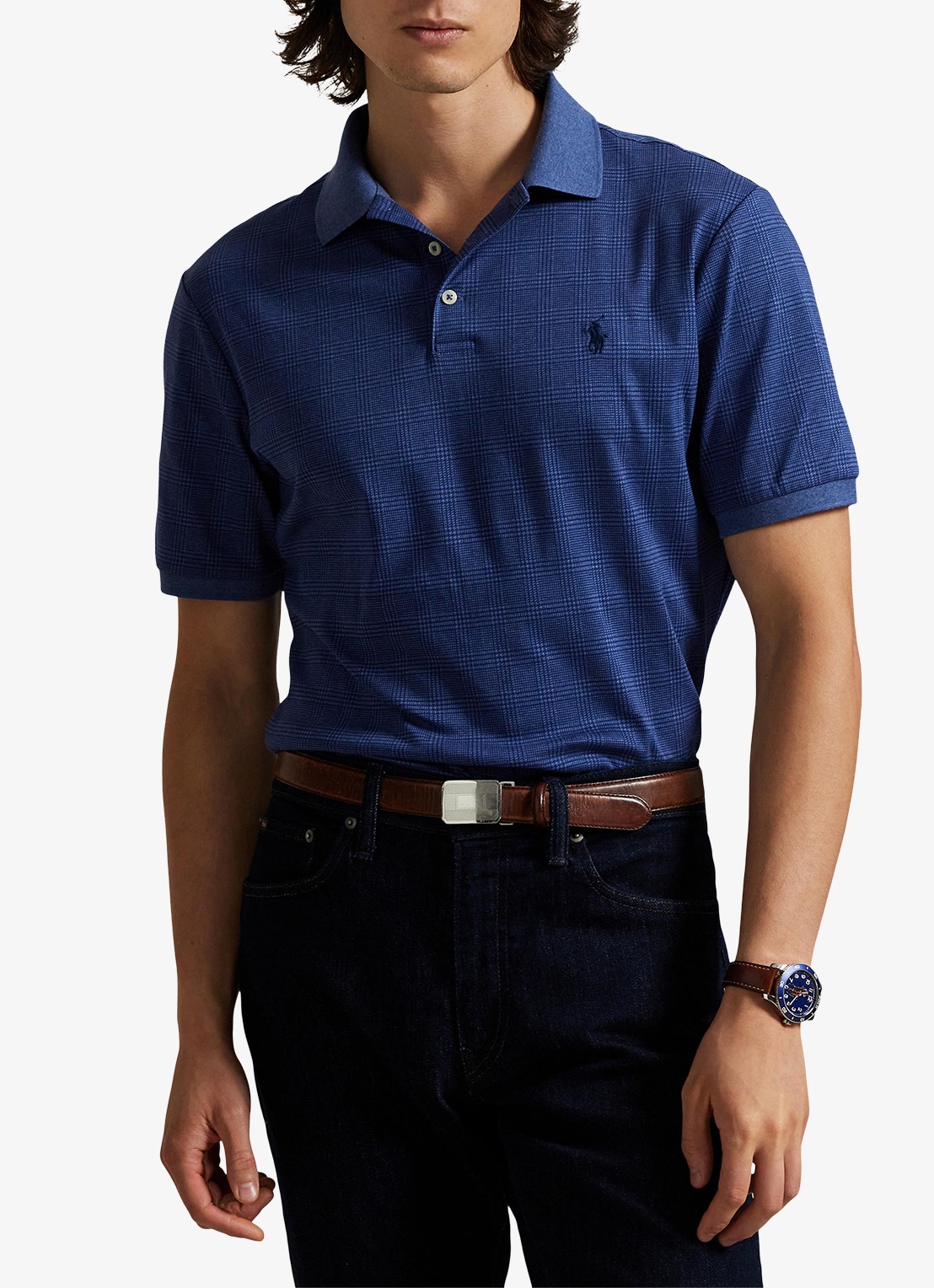 Ralph Lauren Slim fit polo met ruitdessin - detail 4 blauw