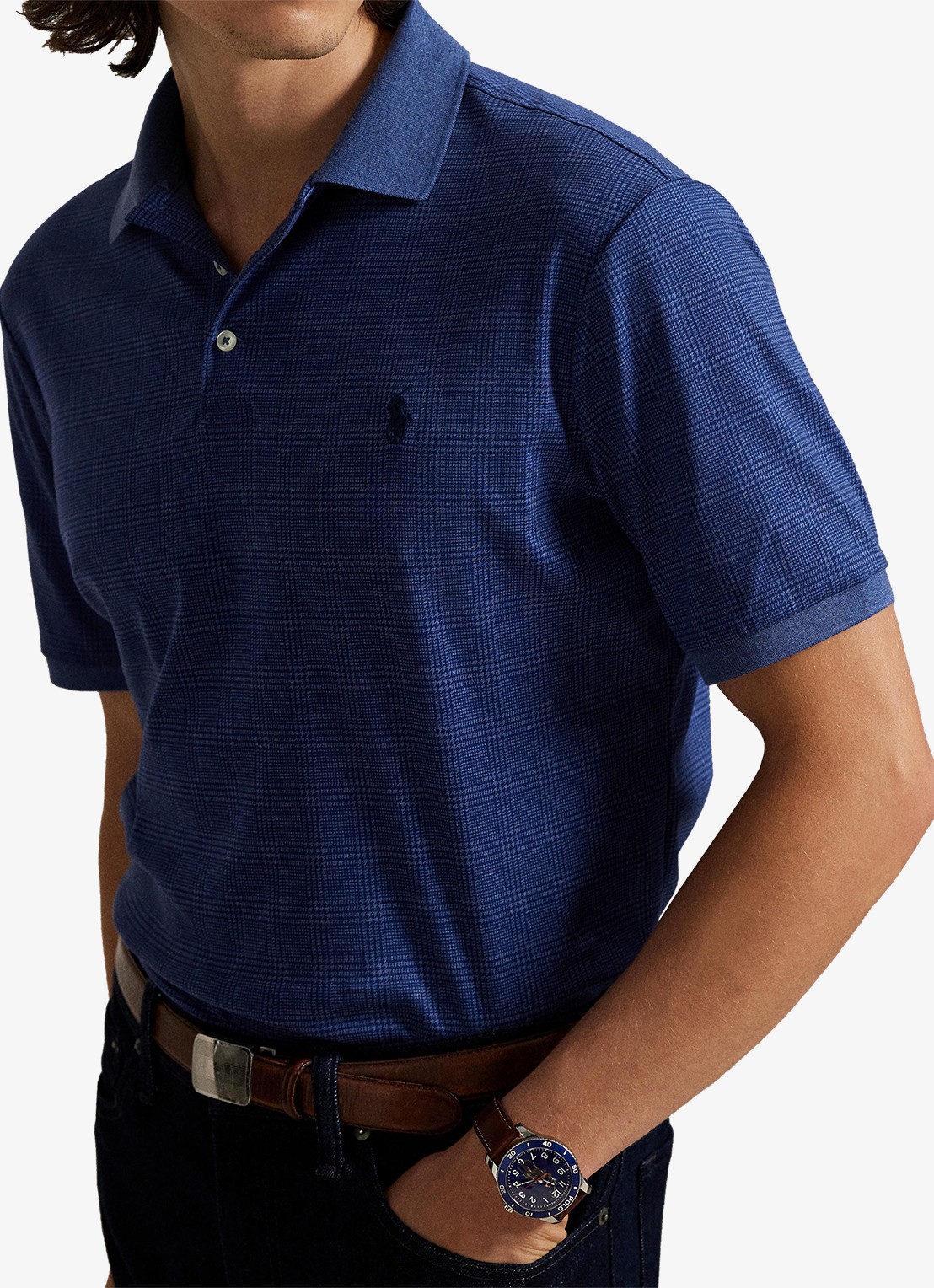 Ralph Lauren Slim fit polo met ruitdessin - detail 5 blauw