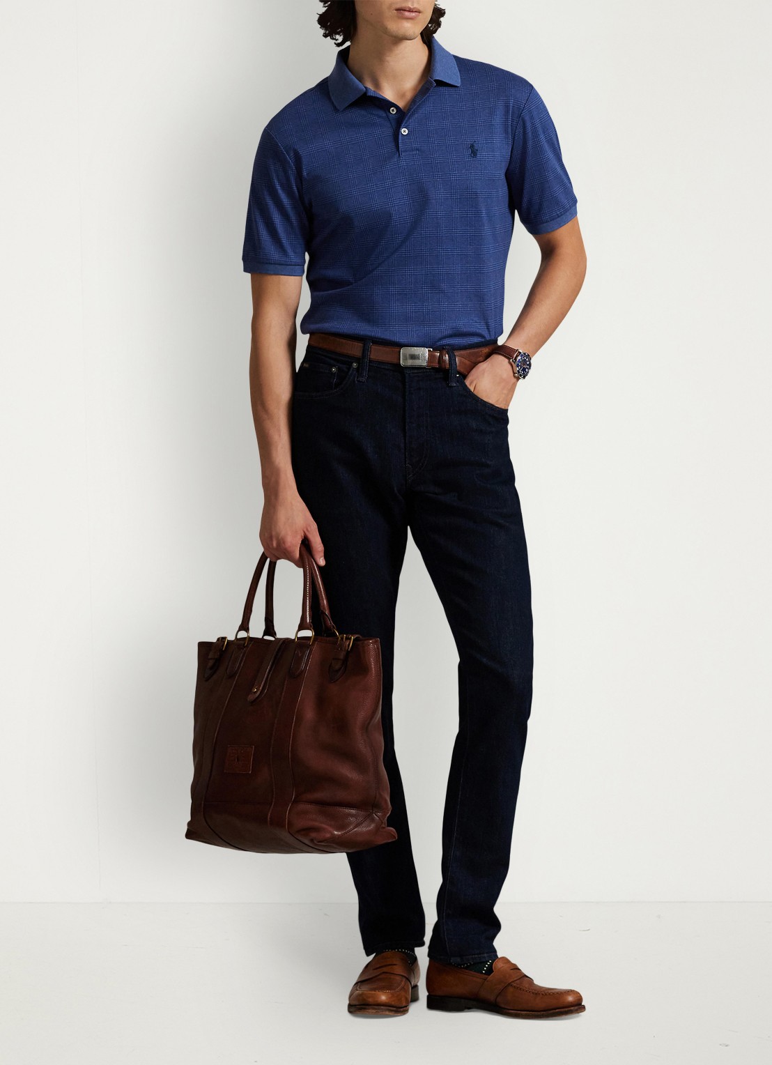 Ralph Lauren Slim fit polo met ruitdessin - voorkant 2 blauw