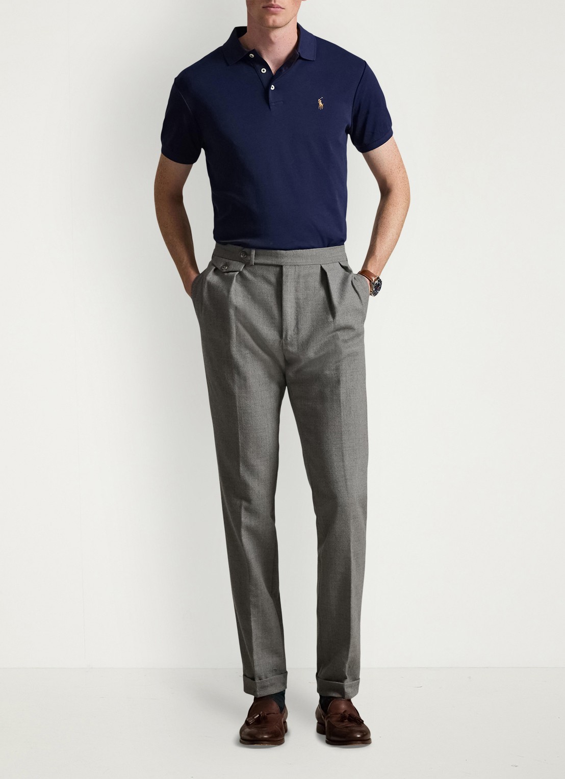 Ralph Lauren Slim fit polo van katoen - voorkant 5 refined navy / donkerblauw