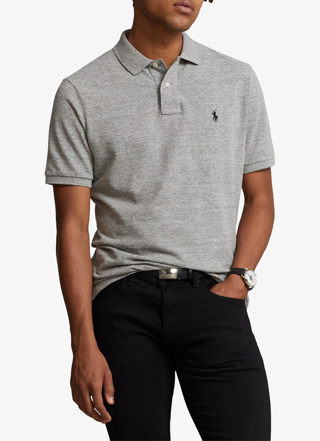 Ralph Lauren Slim fit polo van piqué katoen met logoborduring - detail 4 canterbury heather / grijs