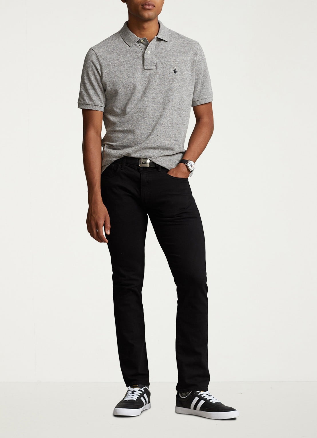 Ralph Lauren Slim fit polo van piqué katoen met logoborduring - voorkant 3 canterbury heather / grijs