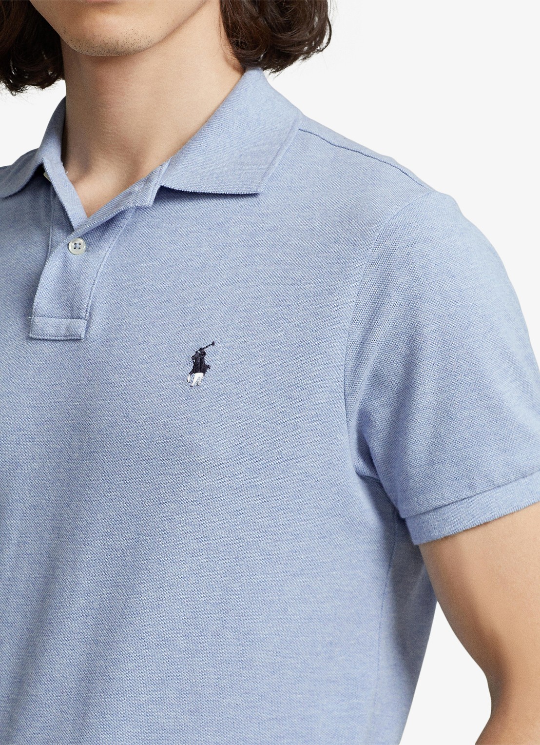 Ralph Lauren Slim fit polo van piqué katoen met logoborduring - detail 2 jamaica heather / lichtblauw