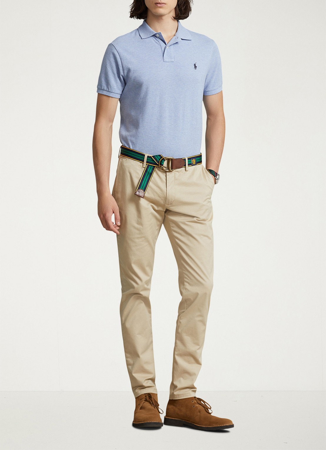 Ralph Lauren Slim fit polo van piqué katoen met logoborduring - voorkant 4 jamaica heather / lichtblauw