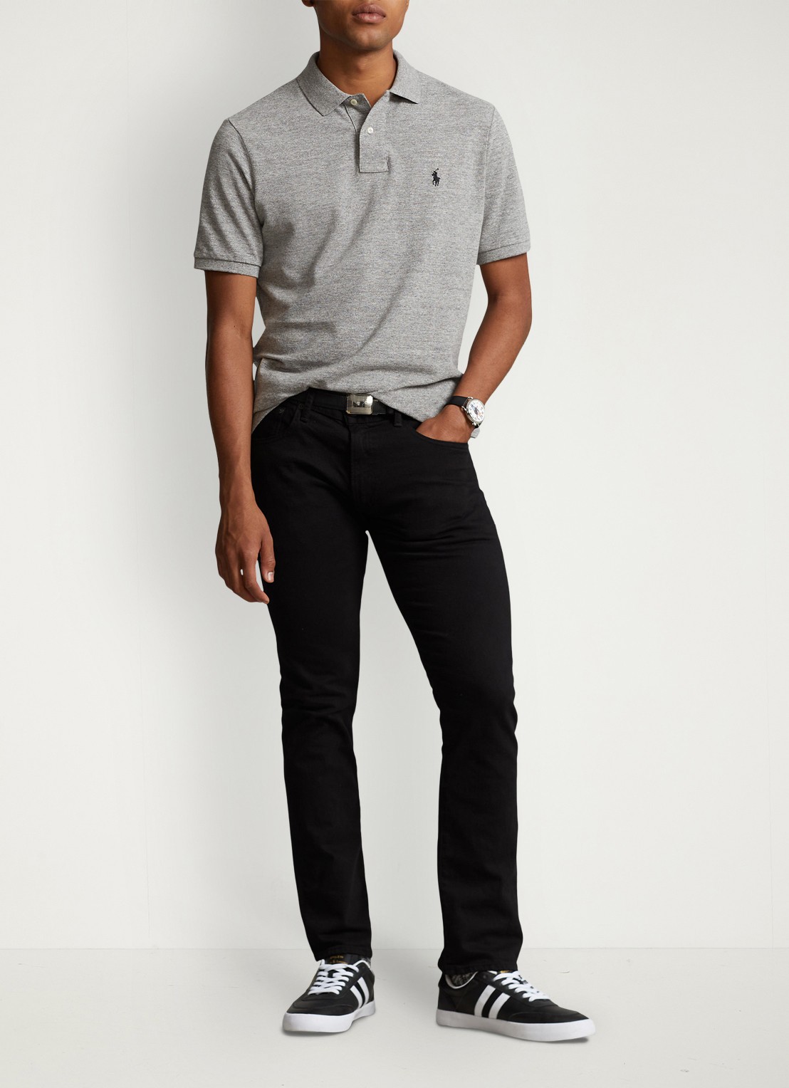 Ralph Lauren Slim fit polo van piqué katoen met logoborduring - voorkant 2 canterburry heather / grijs