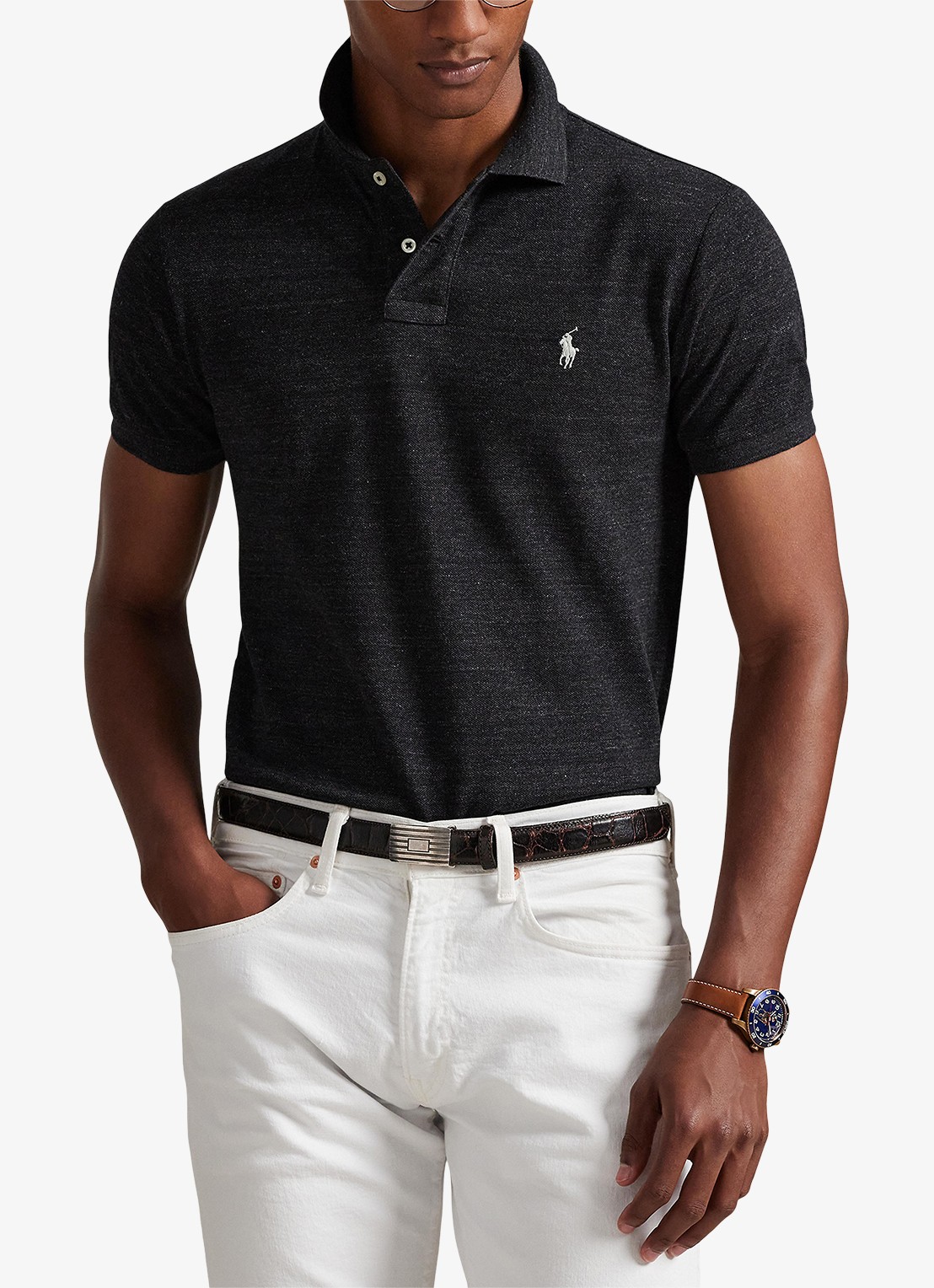 Ralph Lauren Slim fit polo van piqué katoen - detail 3 black marl heather