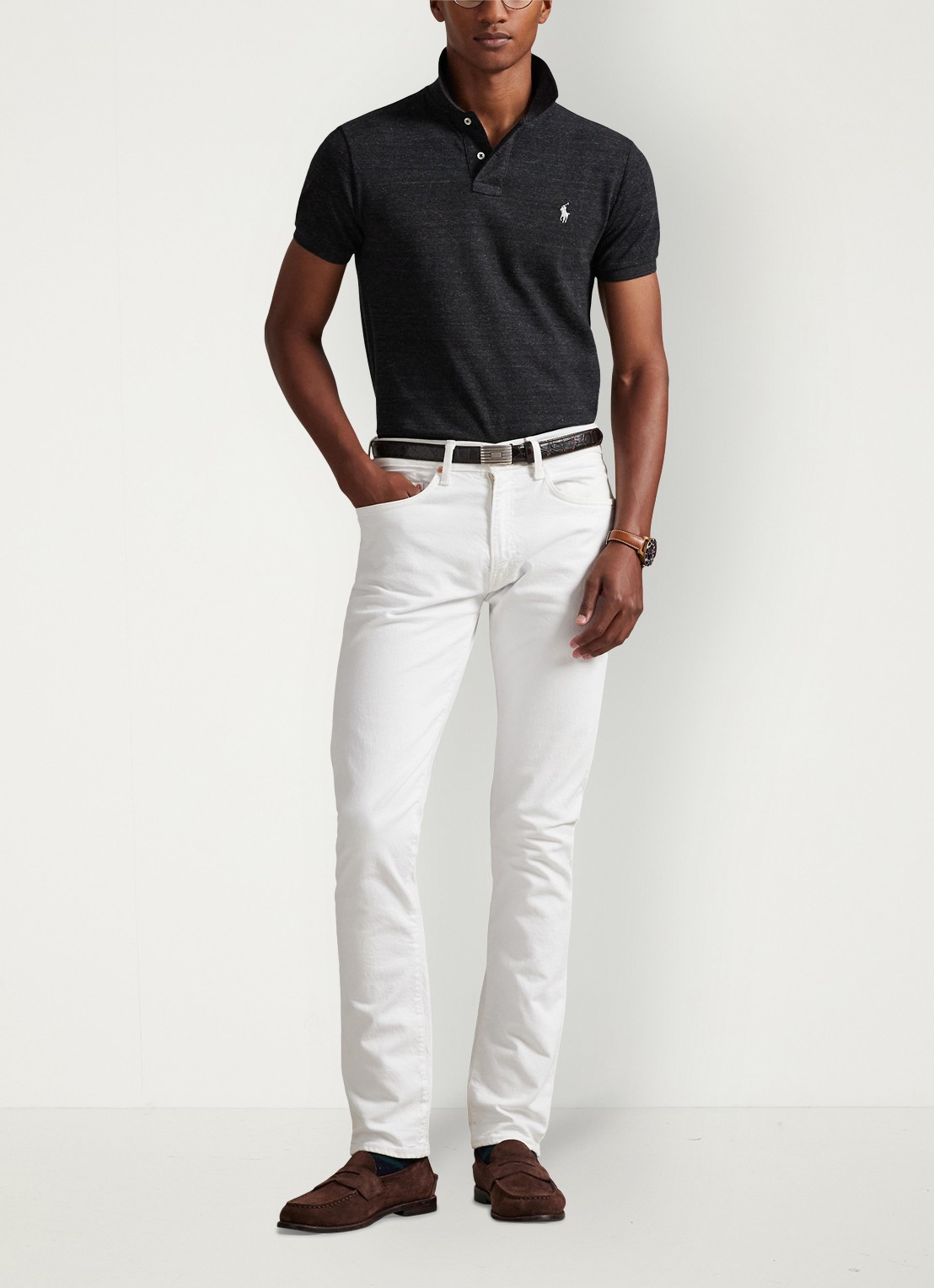 Ralph Lauren Slim fit polo van piqué katoen - voorkant 8 black marl heather