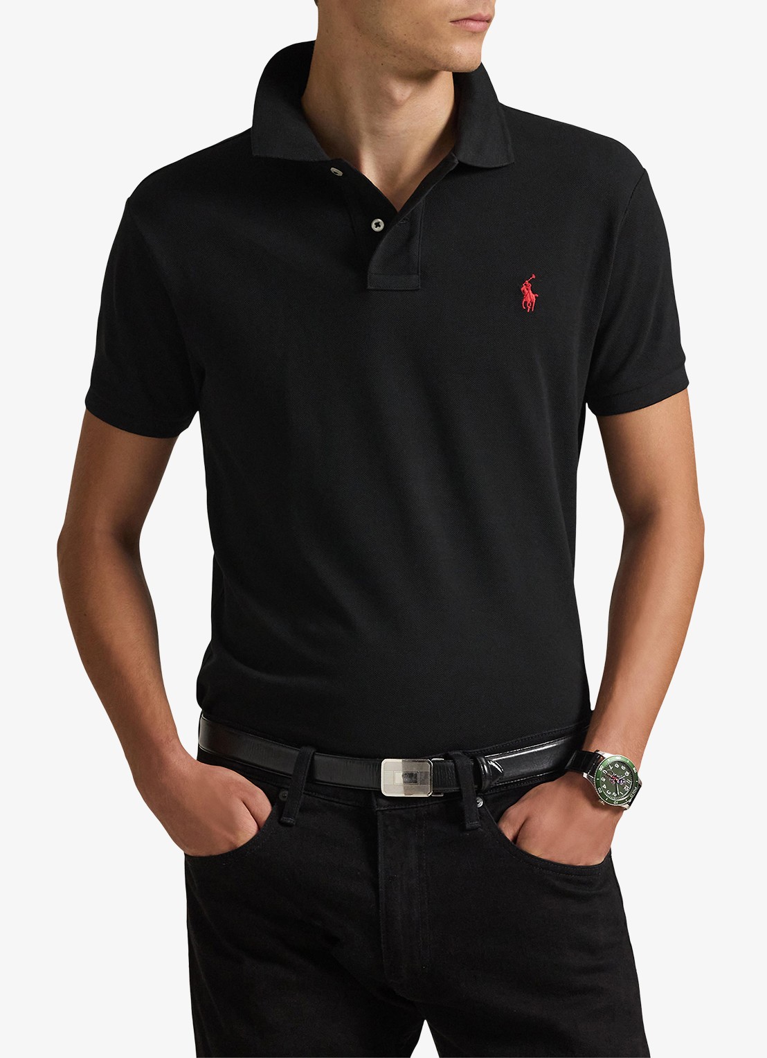 Ralph Lauren Slim fit polo van piqué katoen - detail 6 polo black/c3870