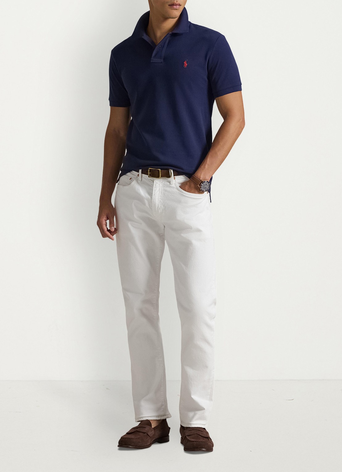 Ralph Lauren Slim fit polo van piqué katoen - voorkant 4 newport navy / donkerblauw
