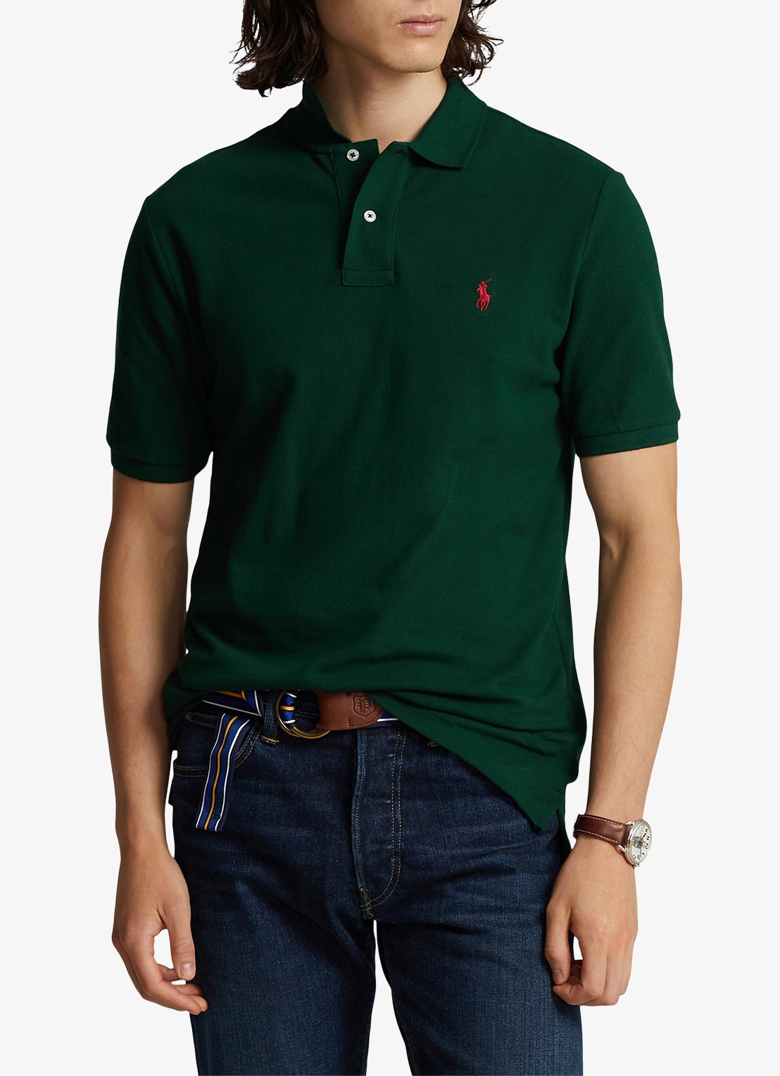 Ralph Lauren Slim fit polo van piqué katoen - detail 6 college green / groen