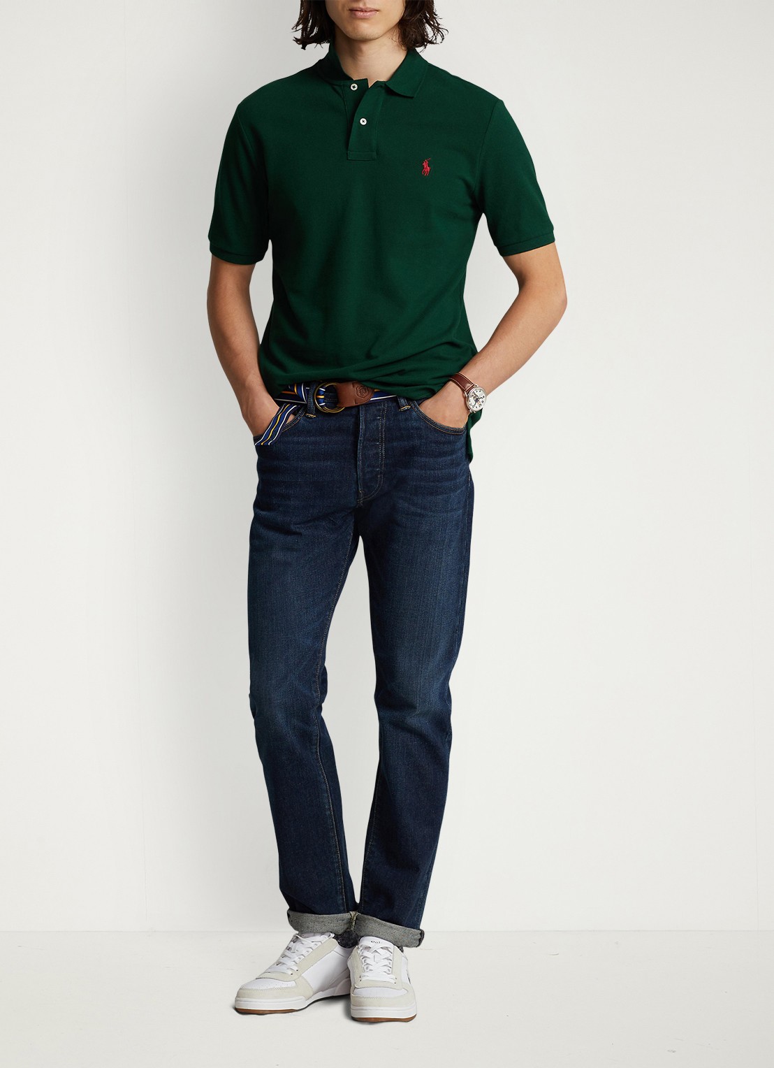 Ralph Lauren Slim fit polo van piqué katoen - voorkant 2 college green / groen