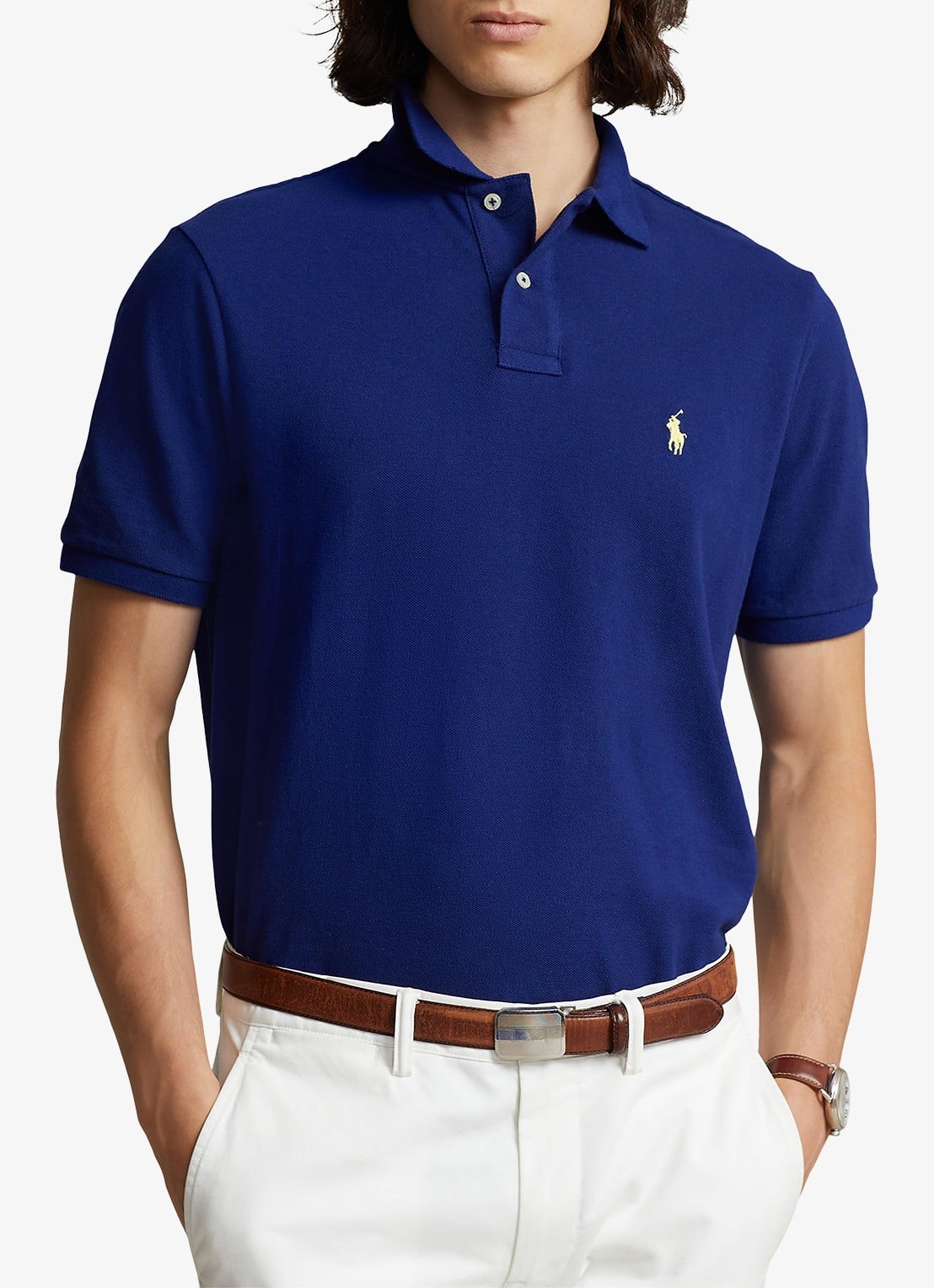 Ralph Lauren Slim fit polo van piqué katoen - detail 3 fall royal / blauw