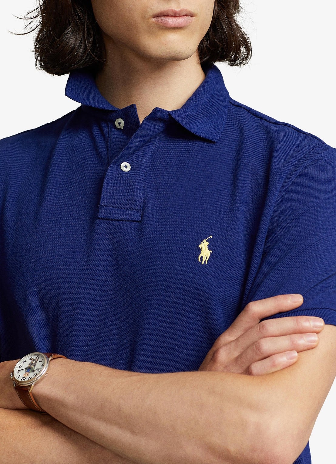 Ralph Lauren Slim fit polo van piqué katoen - detail 4 fall royal / blauw