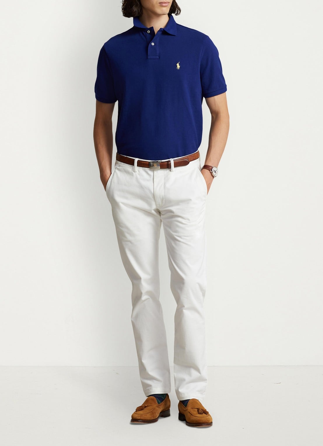 Ralph Lauren Slim fit polo van piqué katoen - voorkant 2 fall royal / blauw