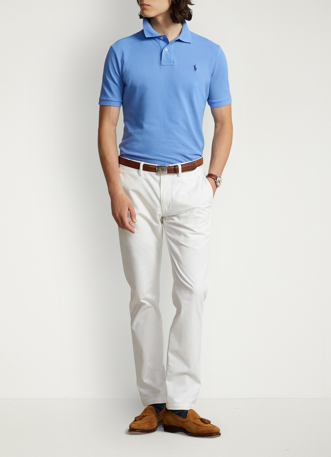 Ralph Lauren Slim fit polo van piqué katoen - voorkant 2 harbor island blue/c7998