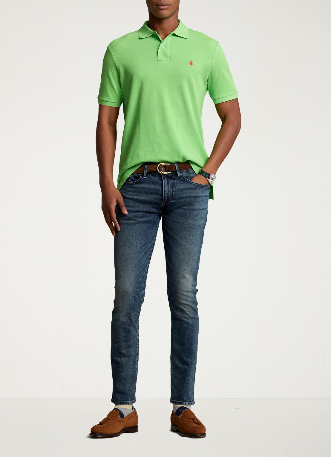 Ralph Lauren Slim fit polo van piqué katoen - voorkant 2 kiwi lime/c3867