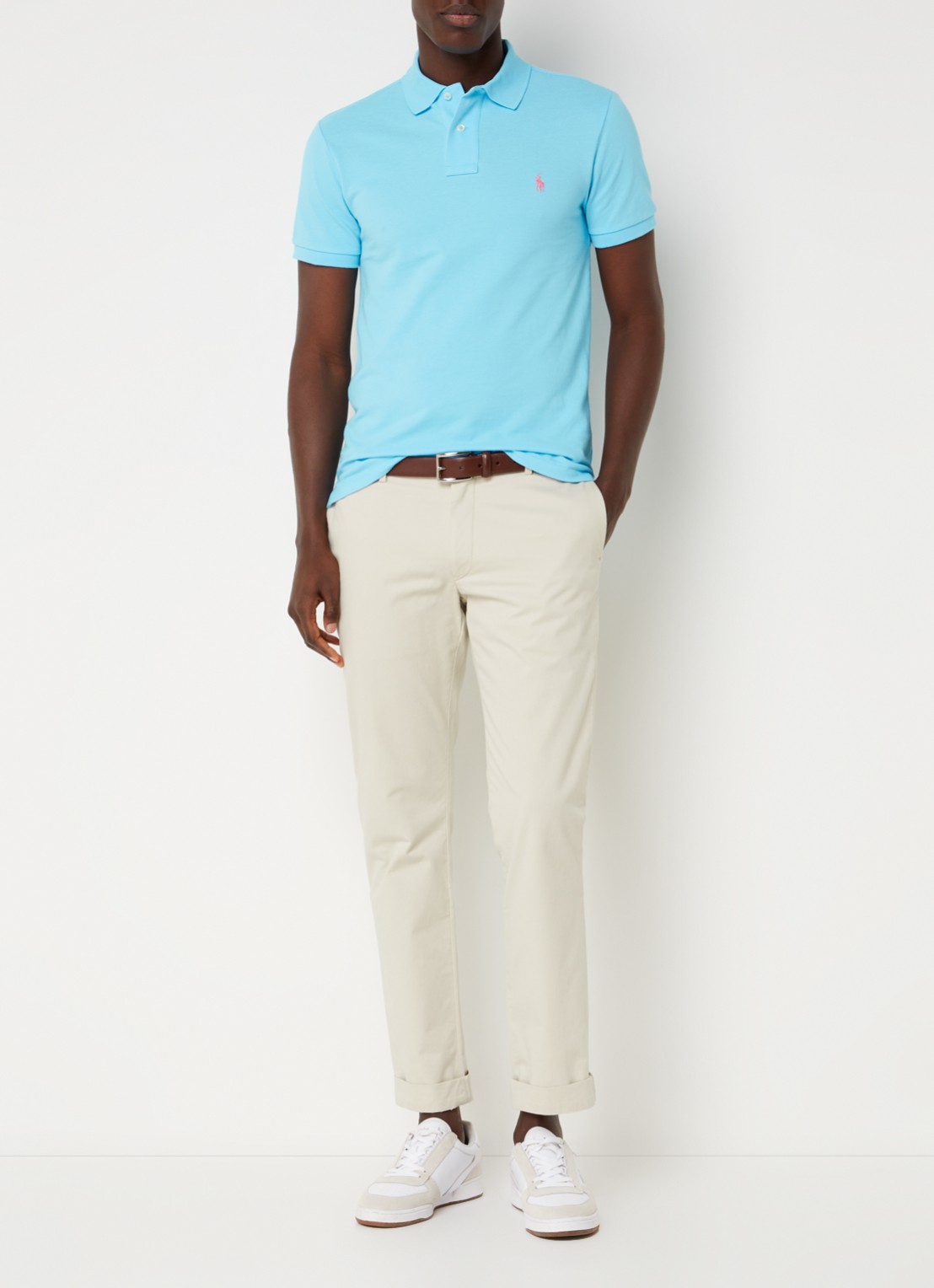 Ralph Lauren Slim fit polo van piqué katoen - voorkant 3 turquoise nova / blauw