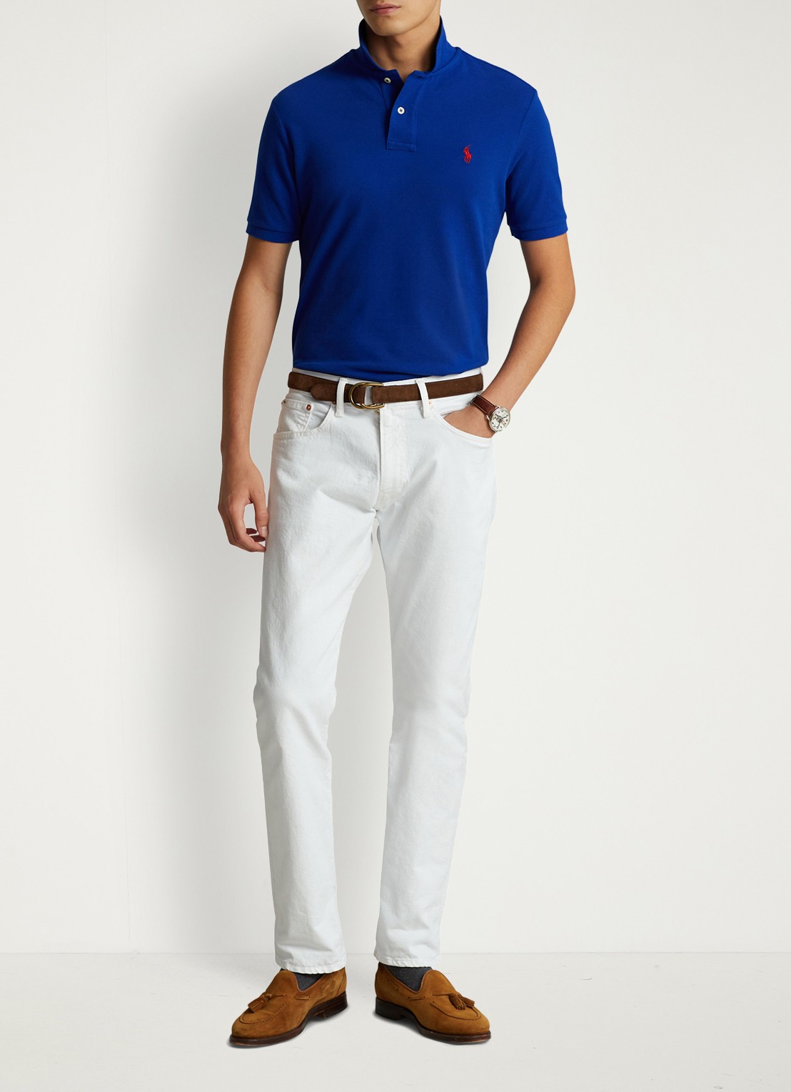 Ralph Lauren Slim fit polo van piqué katoen - voorkant 2 heritage royal / blauw
