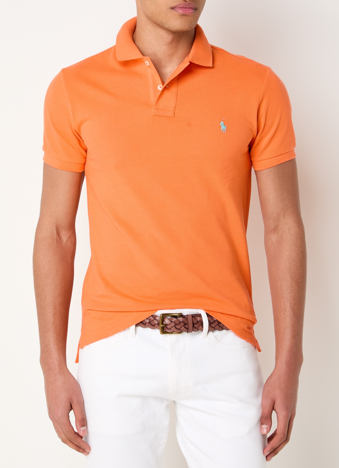 Ralph Lauren Slim fit polo van piqué katoen - detail 4 spring melon - oranje