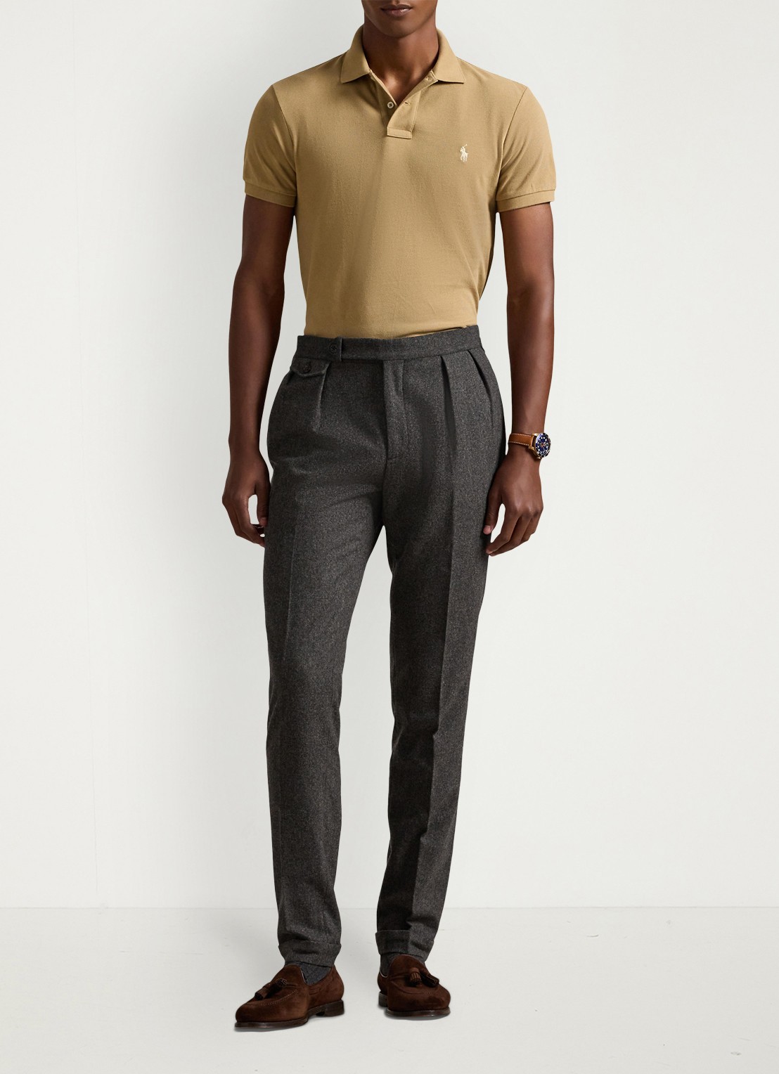 Ralph Lauren Slim fit polo van piqué katoen - voorkant 4 cafe tan / beige