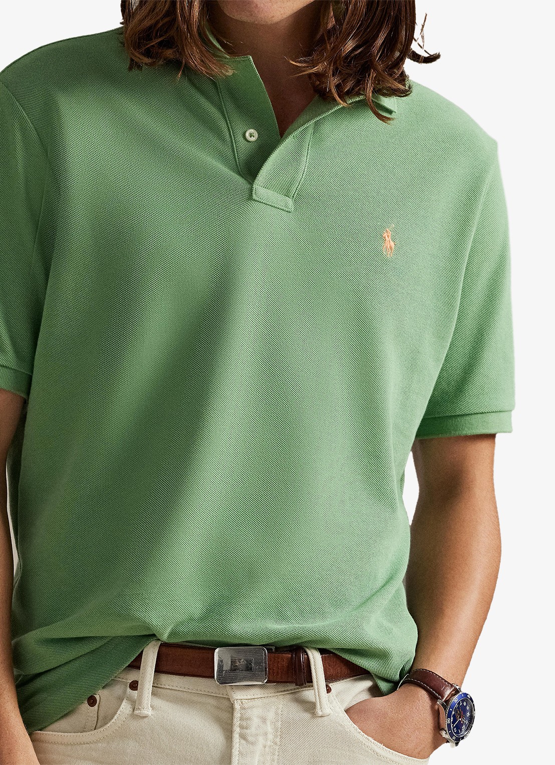 Ralph Lauren Slim fit polo van piqué katoen - detail 2 outback green / groen