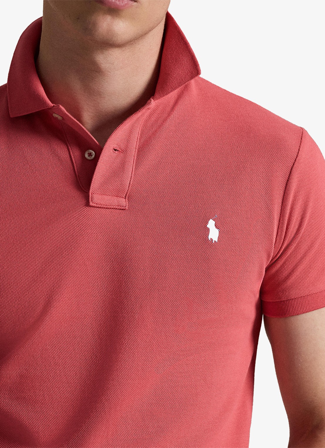 Ralph Lauren Slim fit polo van piqué katoen - detail 2 red sky / rood