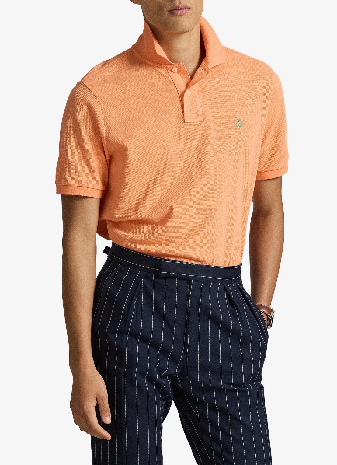 Ralph Lauren Slim fit polo van piqué katoen - voorkant 4 pompano orange/c5566-47x1
