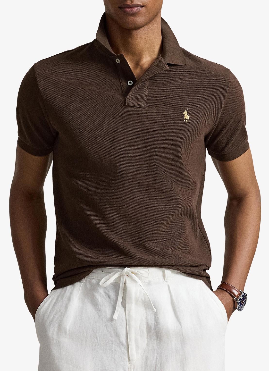 Ralph Lauren Slim fit polo van piqué katoen - voorkant 4 nutmeg brown / bruin