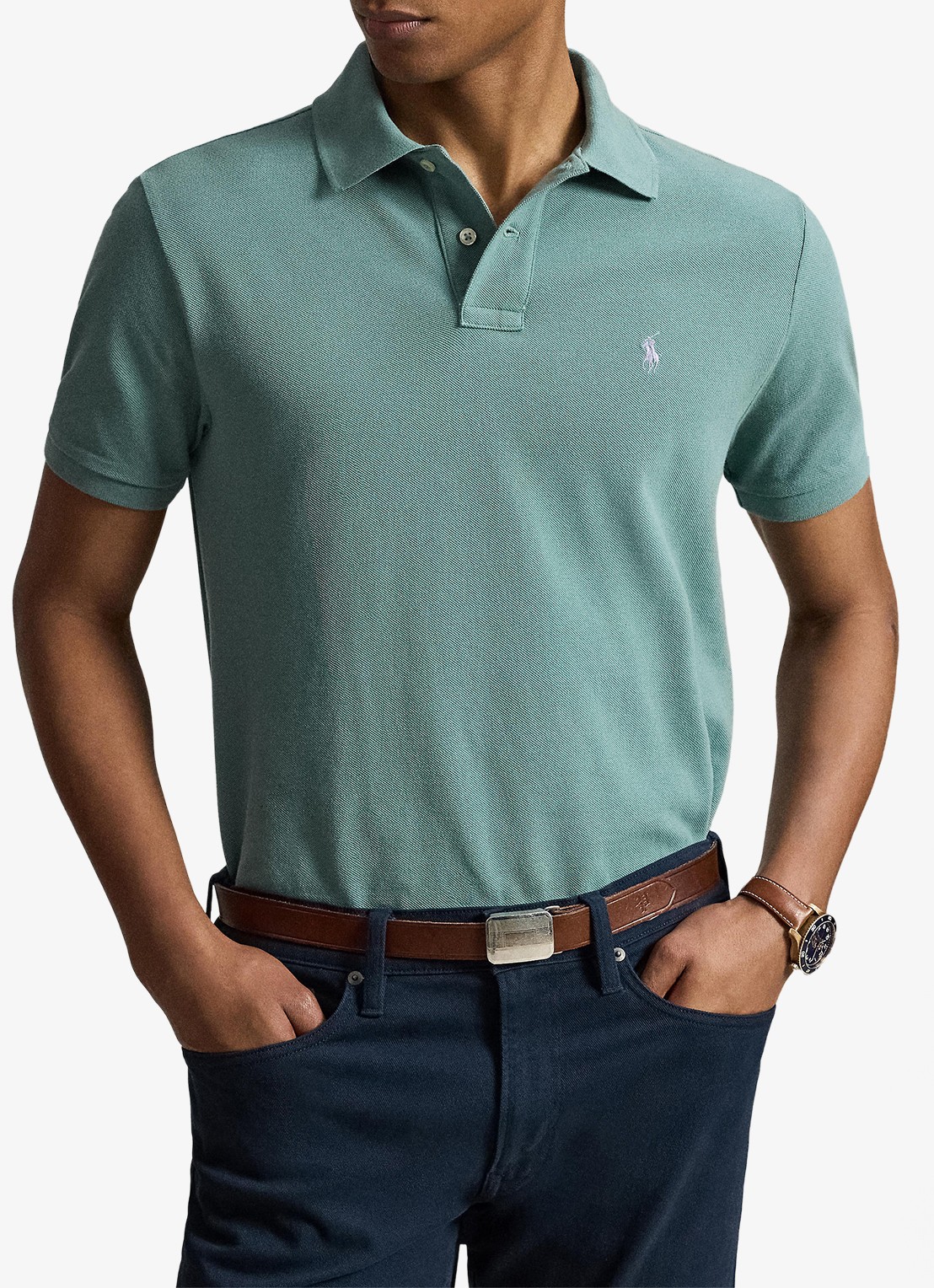 Ralph Lauren Slim fit polo van piqué katoen - voorkant 4 greenscape / groen