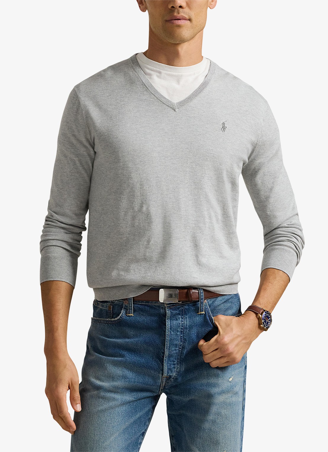Ralph Lauren Slim fit pullover met logoborduring - detail 3 andover heather / grijs