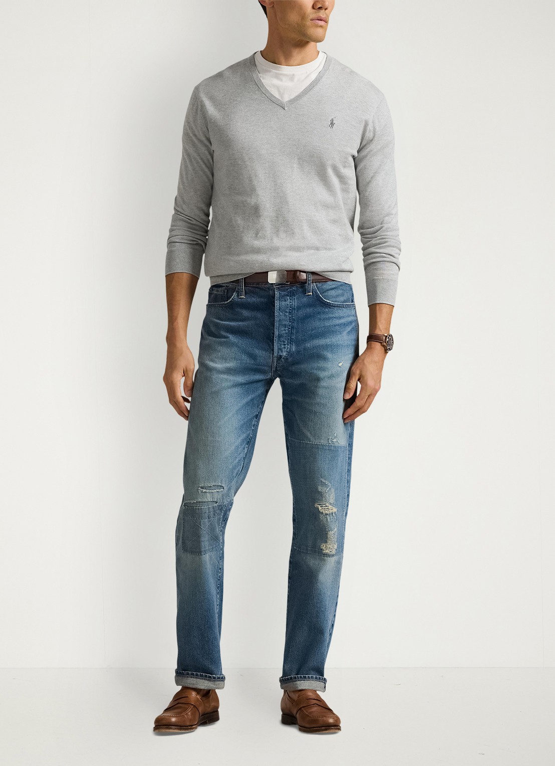 Ralph Lauren Slim fit pullover met logoborduring - voorkant 2 andover heather / grijs