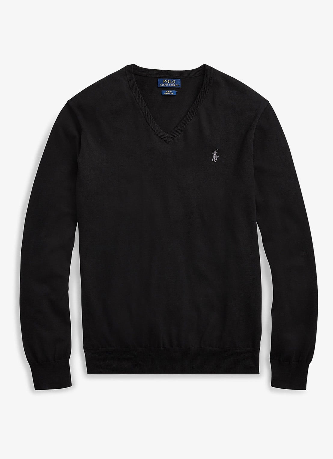 Ralph Lauren Slim fit pullover met logoborduring - voorkant polo black / zwart
