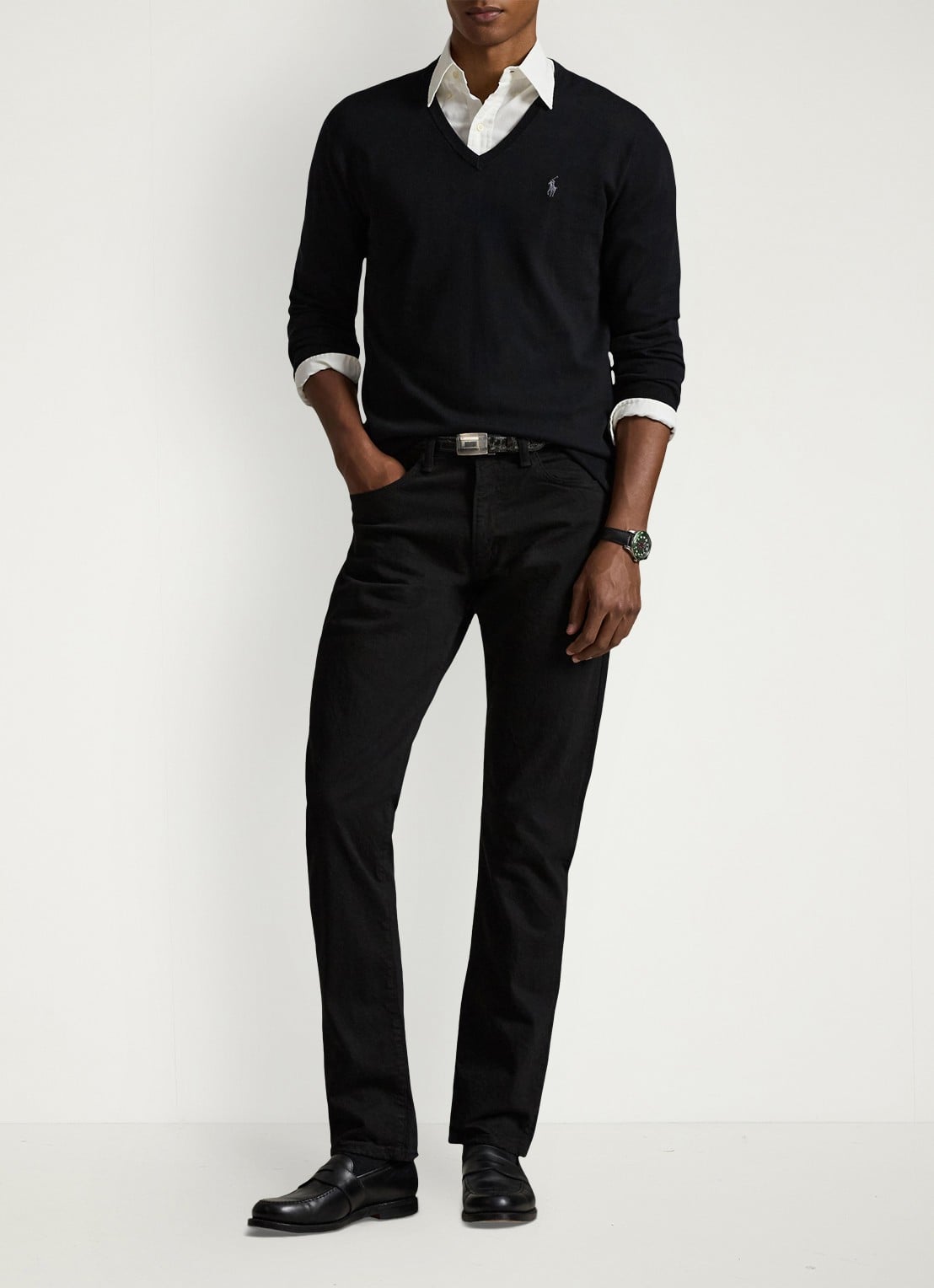 Ralph Lauren Slim fit pullover met logoborduring - voorkant 2 polo black / zwart