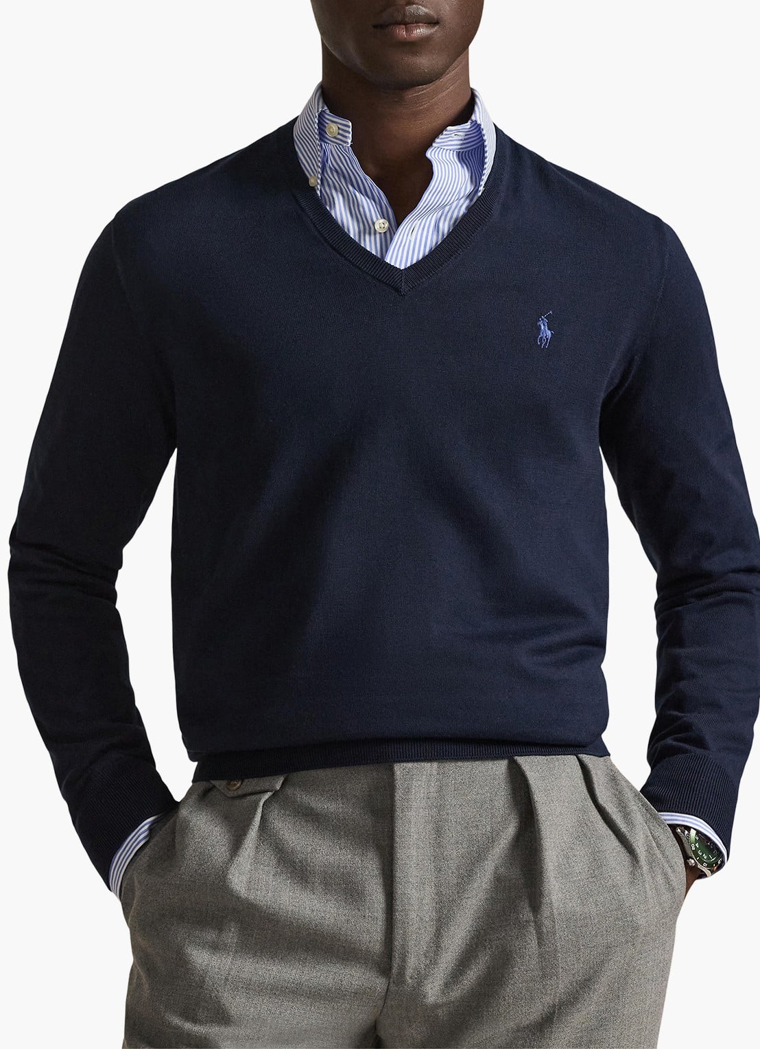 Ralph Lauren Slim fit pullover met logoborduring - detail 2 hunter navy / donkerblauw
