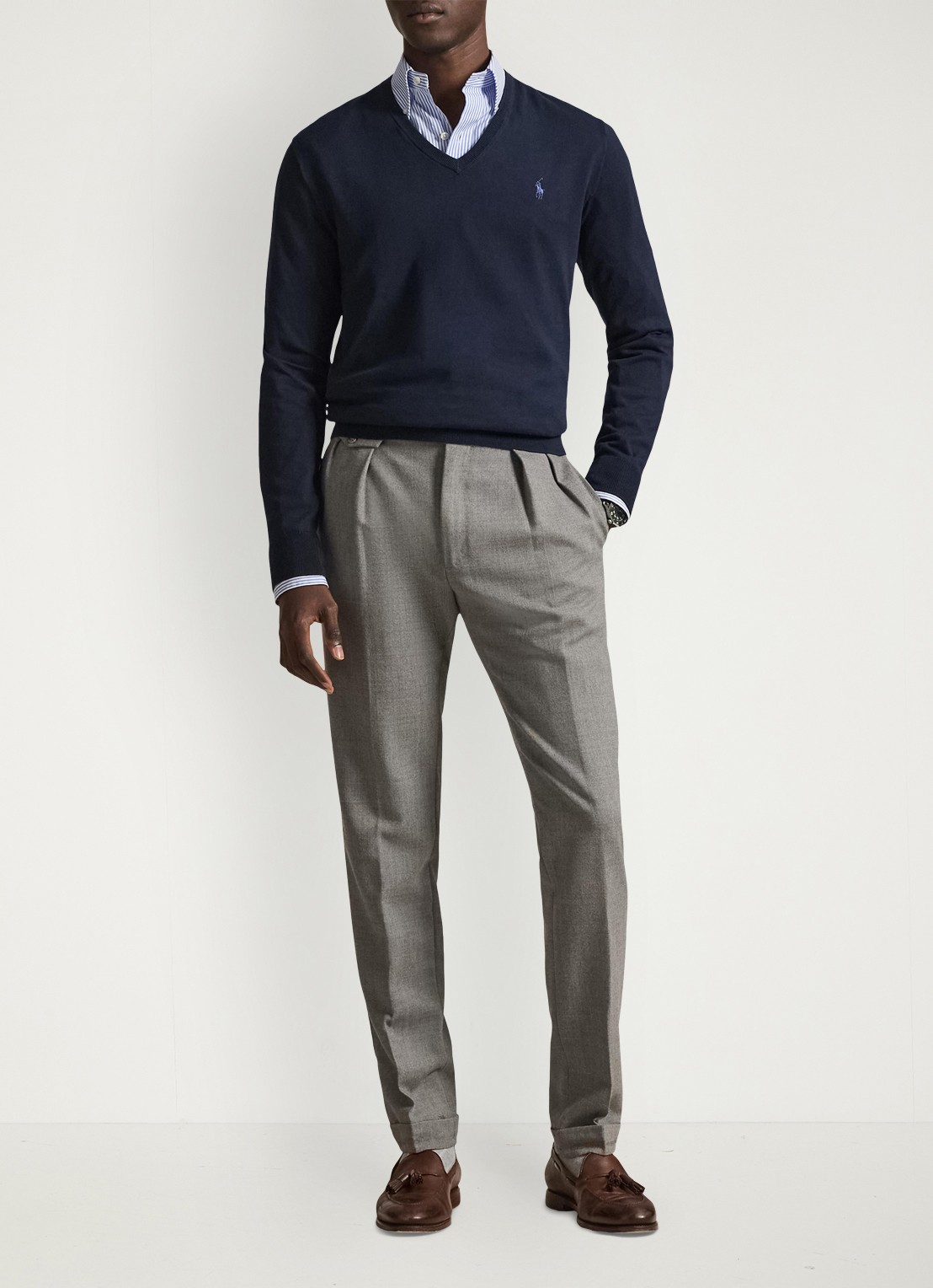 Ralph Lauren Slim fit pullover met logoborduring - voorkant 4 hunter navy / donkerblauw