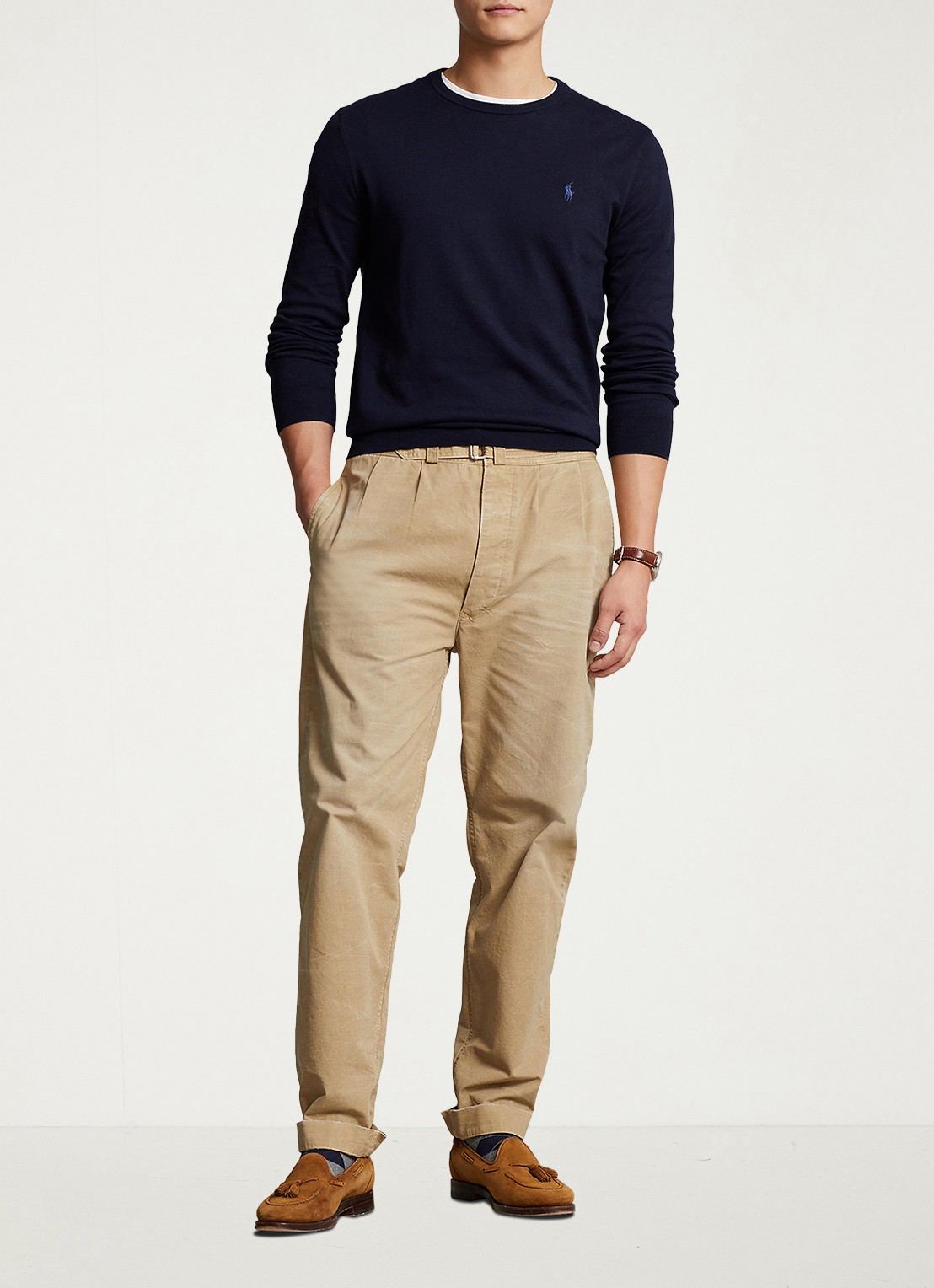 Ralph Lauren Slim fit pullover van katoen - voorkant 6 hunter navy / blauw