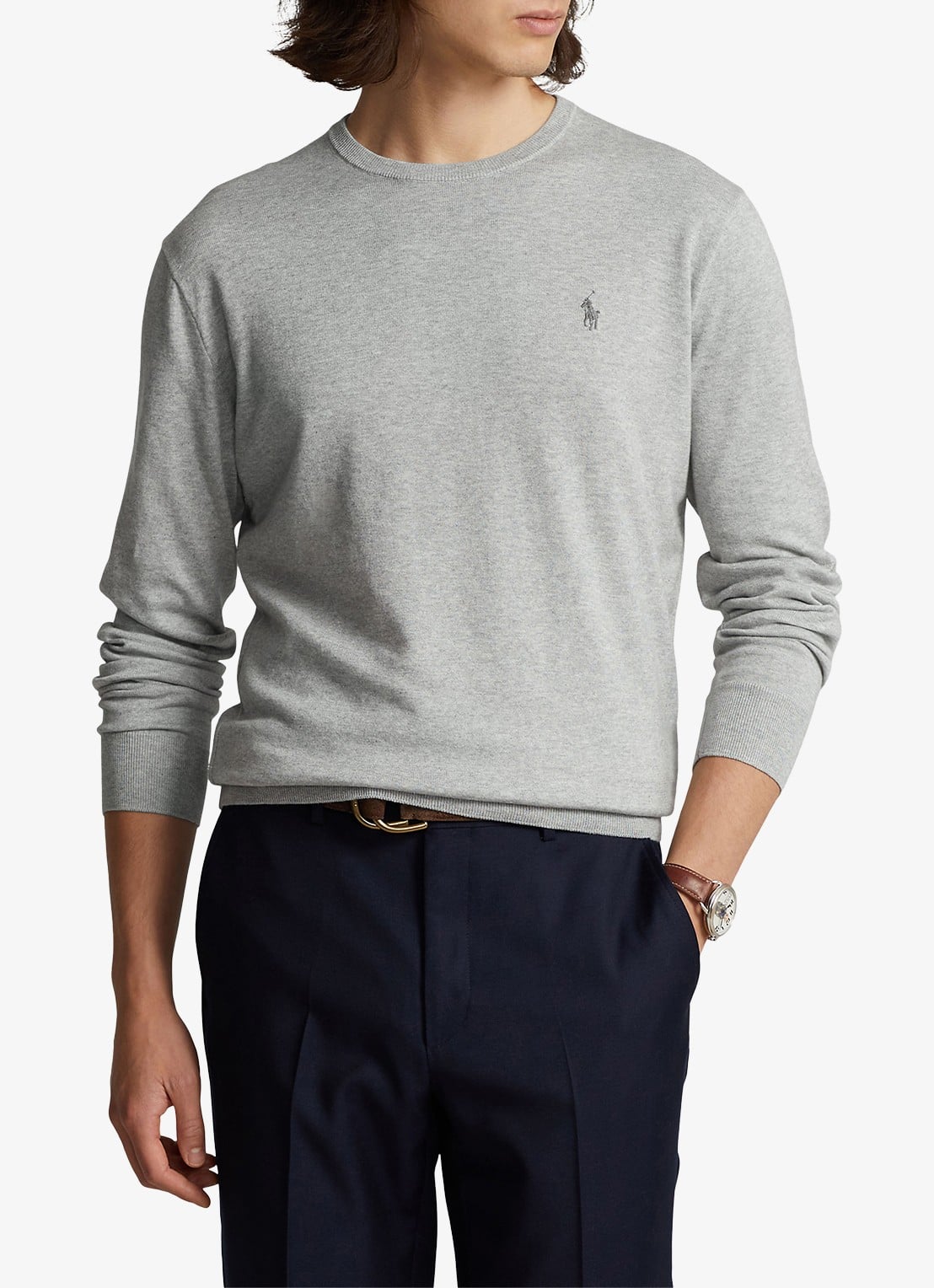 Ralph Lauren Slim fit pullover van katoen - detail 4 andover heather / grijs