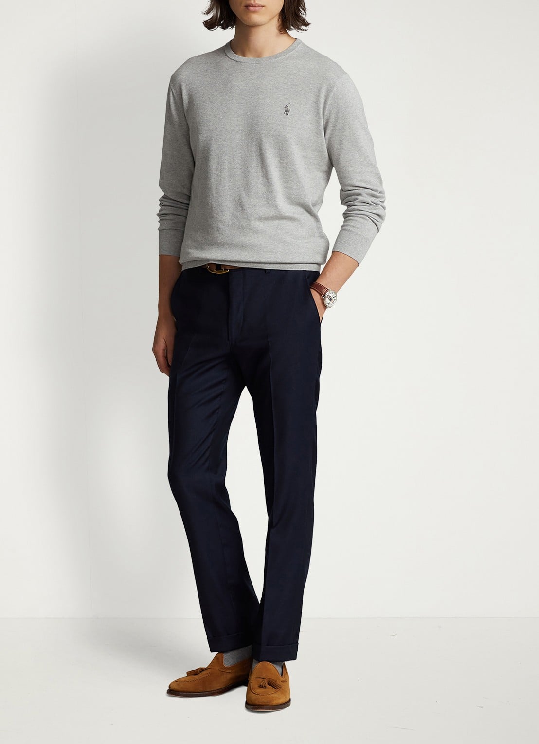 Ralph Lauren Slim fit pullover van katoen - voorkant 2 andover heather / grijs