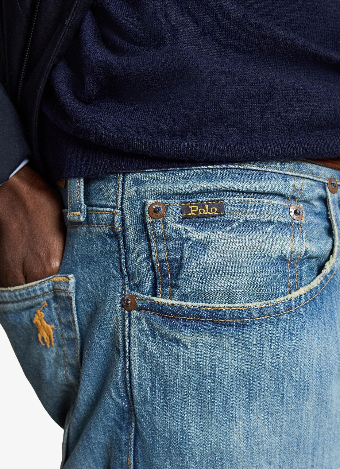 Ralph Lauren Slim leg jeans met lichte wassing - detail 4 robinson / lichtblauw