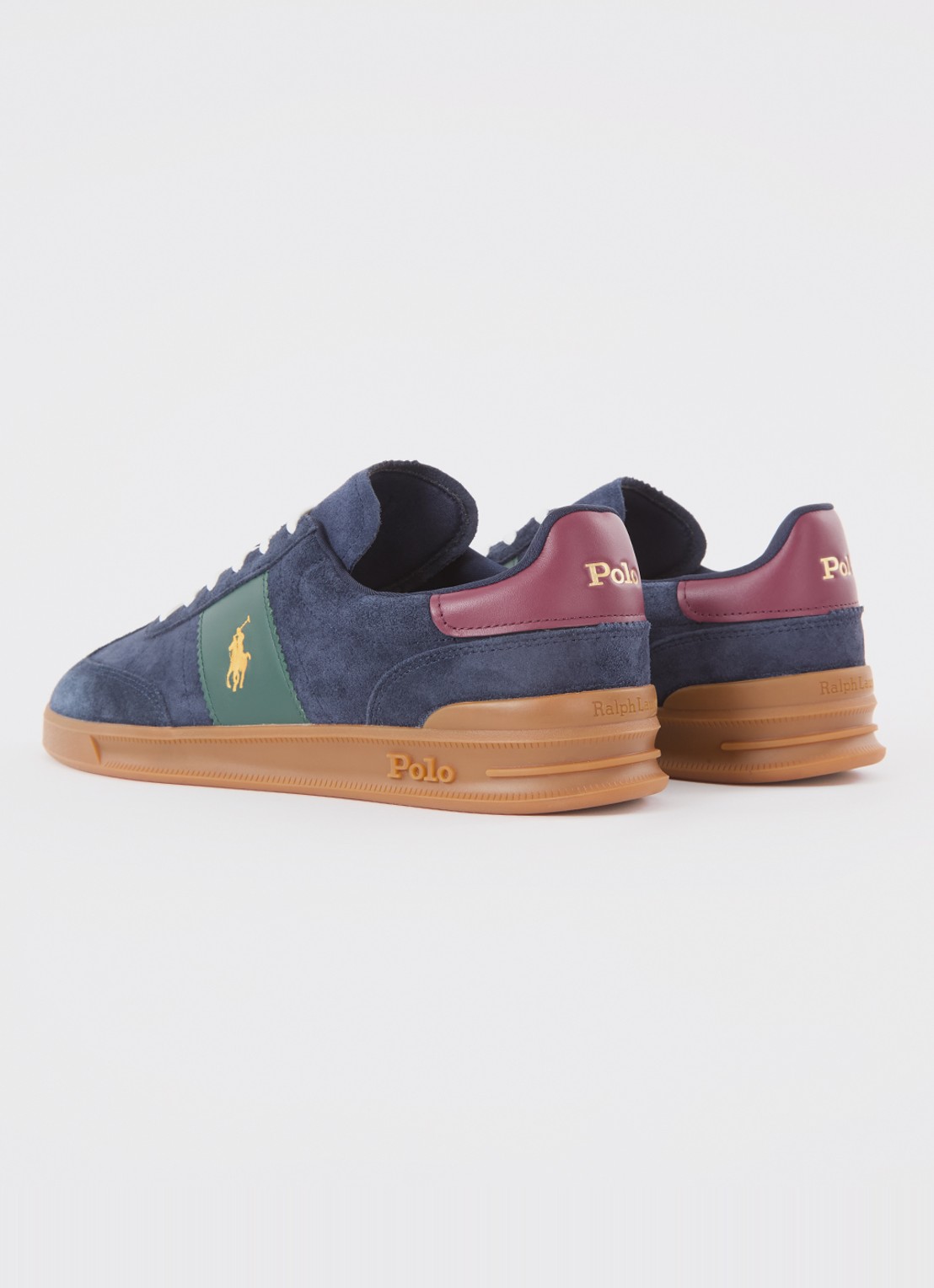Ralph Lauren Sneaker van suède met logo - achterkant donkerblauw