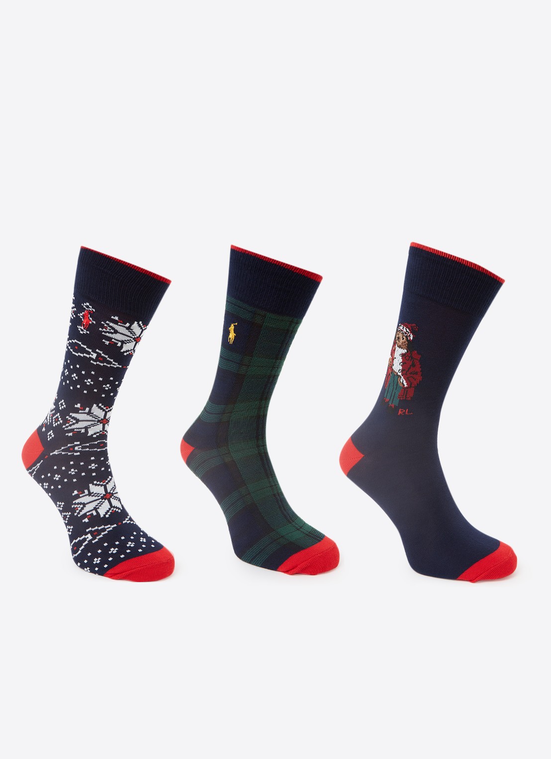 Ralph Lauren Sokken in katoenblend met print in 3-pack giftbox - voorkant 3 donkerblauw